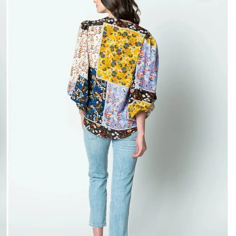 HUNTER BELL FINLEY BLOUSE IN WILDFLOWER PATCHWORK-W6